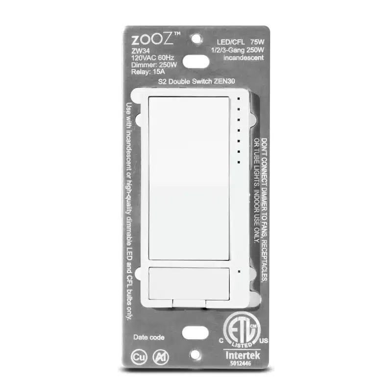 Zooz Z-Wave Plus S2 Double Switch ZEN30 VER. 3.0 (White) For Light & Fan Combo
