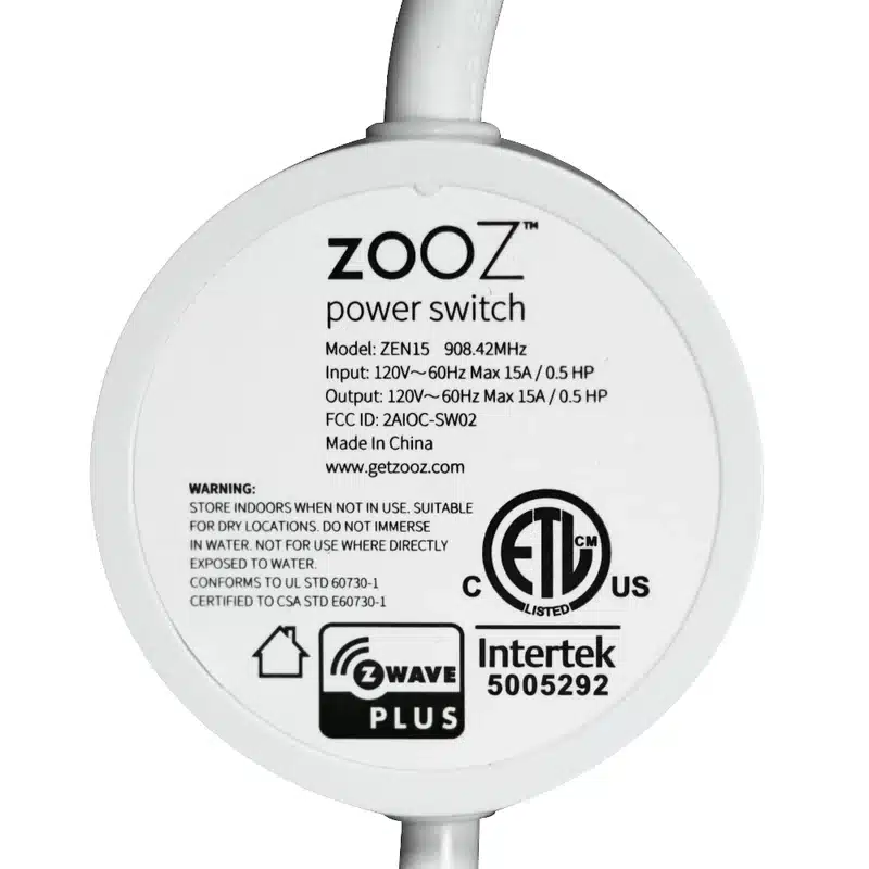 Zooz Z-Wave Plus Power Switch ZEN15 for 110V AC Units Sump Pumps Humidifiers and More